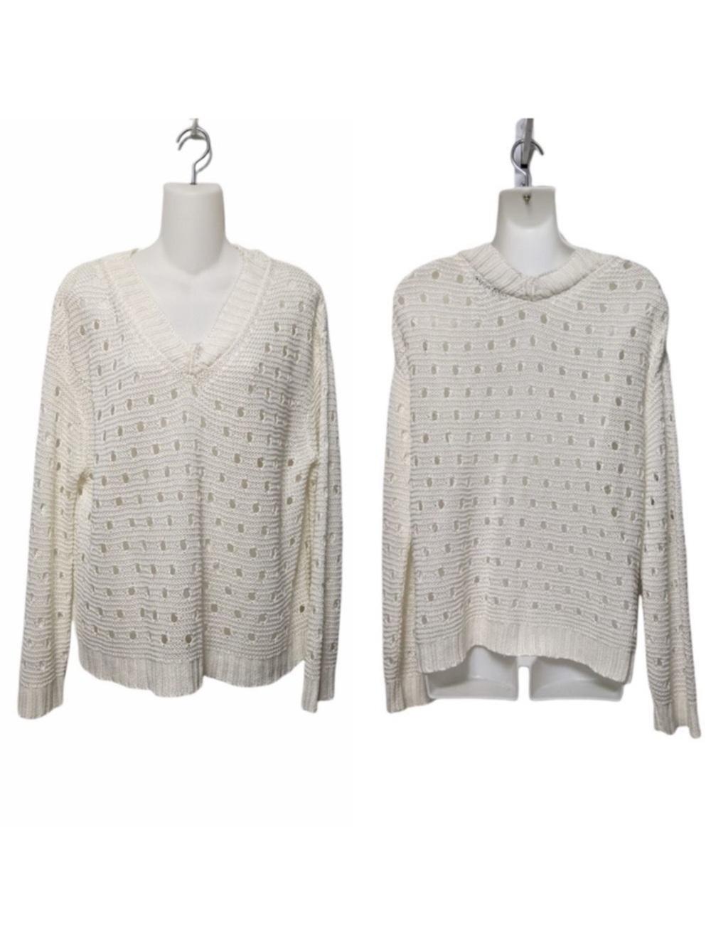 NHBT Inhabit NY Open Knit 100% Linen V-Neck Sweater L